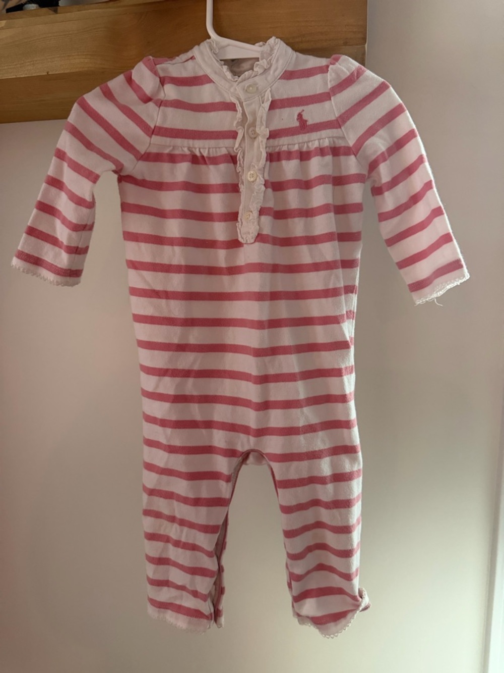 Ralph Lauren Pink & White Striped Cotton Footie One-Piece
